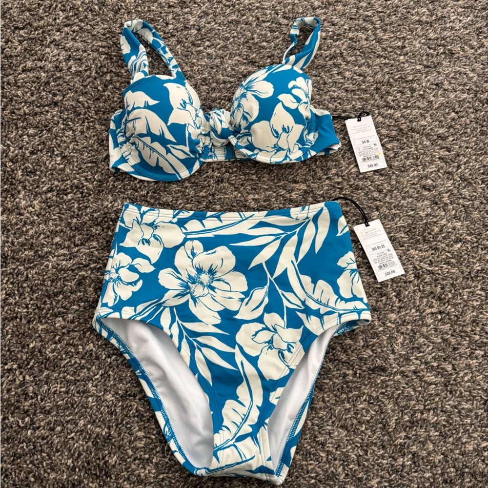 Target Blue and White Floral High-Waist Bikini Set